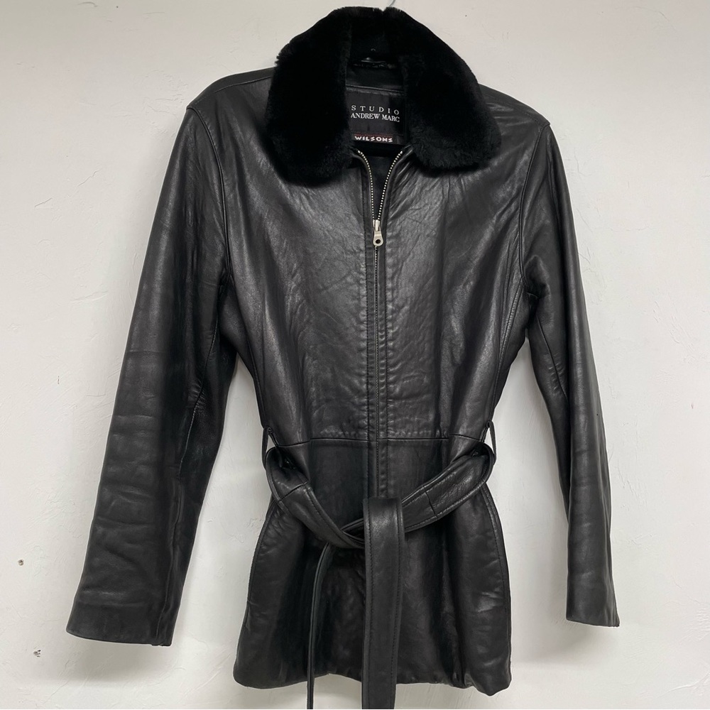Studio Andrew Marc X Wilson Leather Black Leather Faux Fur Neckline Jacket S